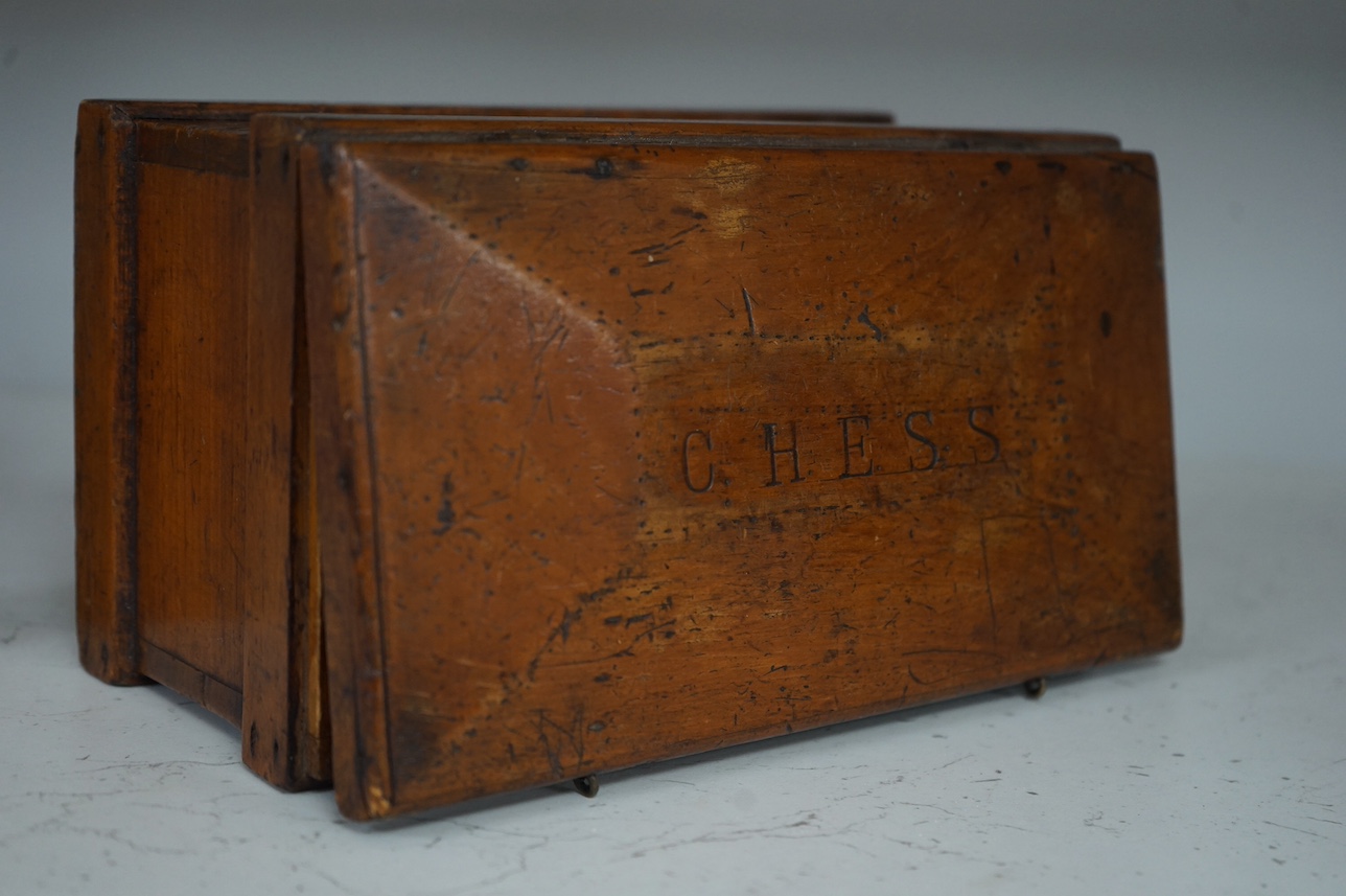 An 19th century ‘chess’ box, 24cm wide. Condition - fair to good